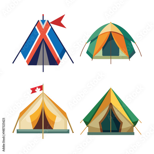 Illustration of a Camping travel tent equipment isolated on White background ,Blue open tent isolated on white background
