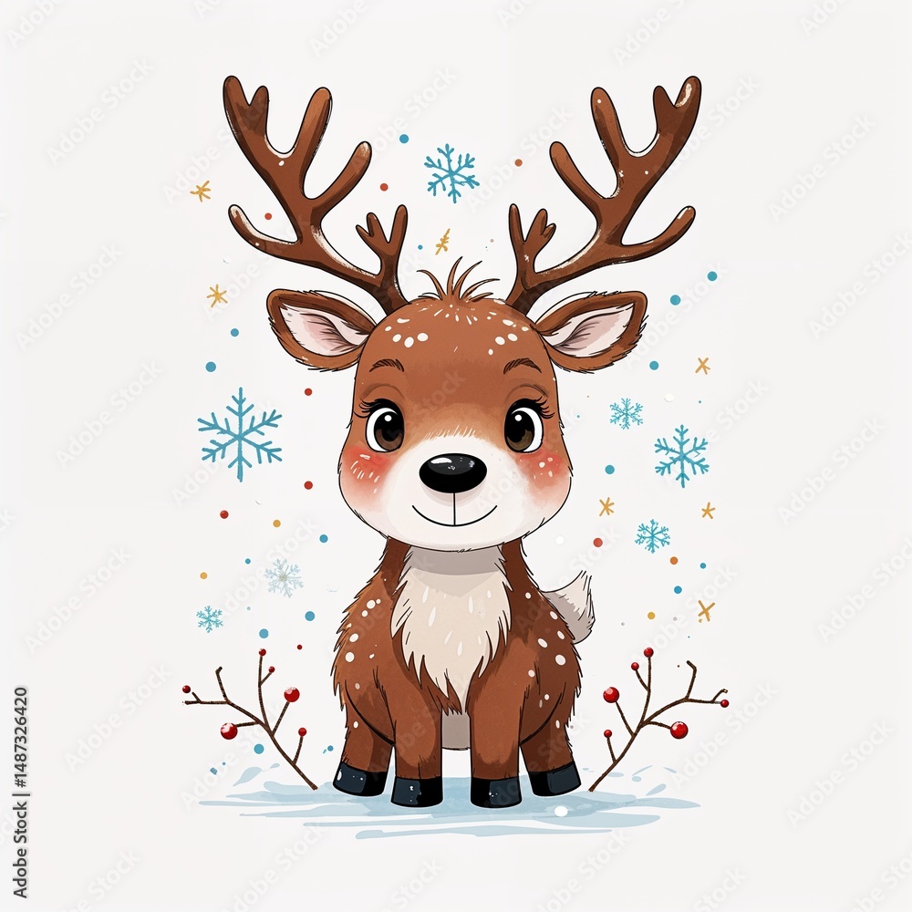 Reindeer childish drawing animal illustration on plain white background Reindeer childish drawing animal illustration on plain white background
