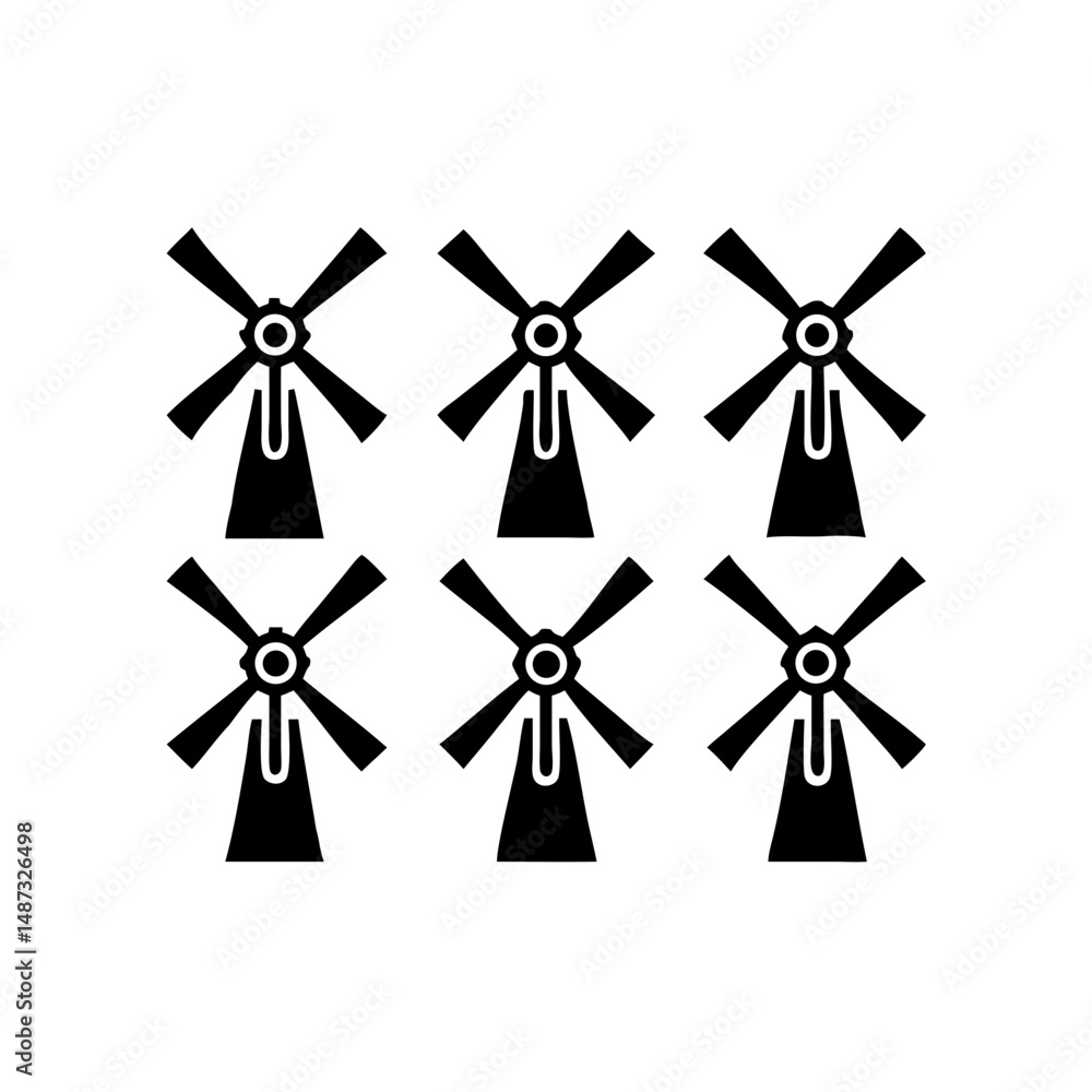 Black Windmill Icon bundle. Eco-Friendly Wind Turbine on transparent background Black Windmill Icon bundle. Eco-Friendly Wind Turbine on transparent background