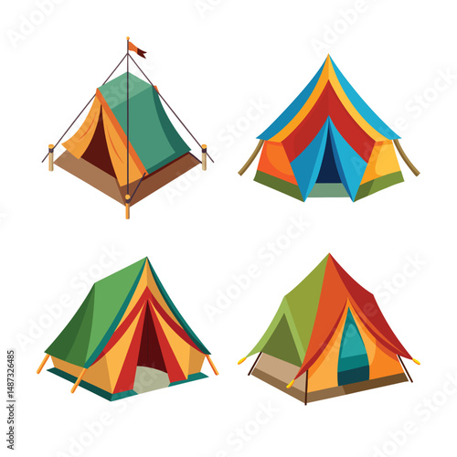 Illustration of a Camping travel tent equipment isolated on White background ,Blue open tent isolated on white background
