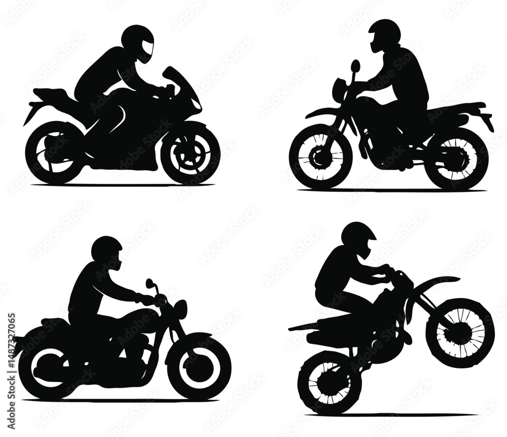 Fototapeta premium Different types of motor biker silhouettes 