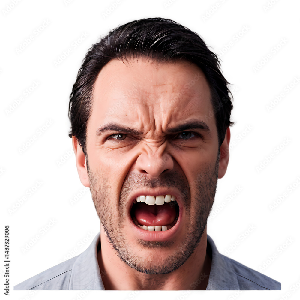 Intense Portrait of an Angry Man Yelling in Frustration: Capturing Raw Emotion and Extreme Expression Intense Portrait of an Angry Man Yelling in Frustration: Capturing Raw Emotion and Extreme Expression