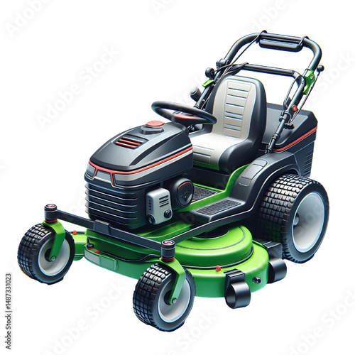 Zero-turn lawn mower lawn care logo 3D icon isolated on a white background
