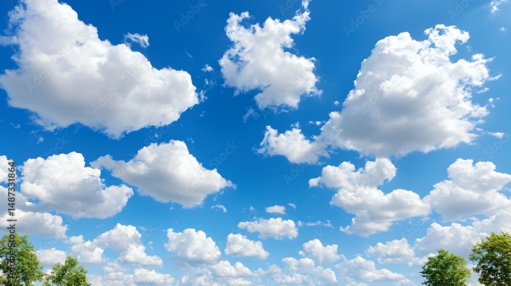 Obraz premium Blue Sky with White Clouds and Trees