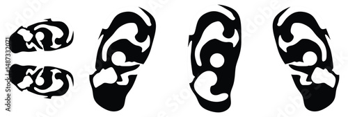 Ear Sketch Tribal Black Line Isolated White Background