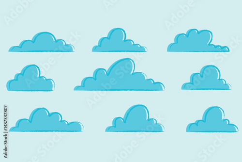 Set of Blue Clouds Vector Illustration Collection