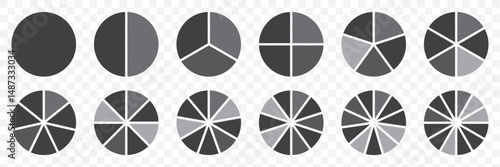 Pie chart set. Colorful diagram collection with 2,3,4,5,6 sections or steps. Circle icons for infographic, UI, web design, business presentation. Vector illustration. EPS 10.