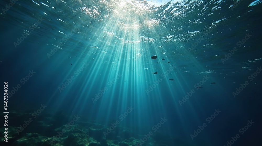 Fototapeta premium Abstract underwater light play with refracted patterns, creating a surreal depth and distortion, blending fluid motion with light in a captivating scene.