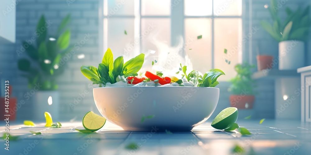 Obraz premium Vibrant bowl of healthy food with steam