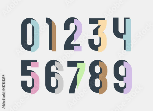 Numbers set, playful numerals 0 to 9 made in cut art style, vector illustration 10EPS