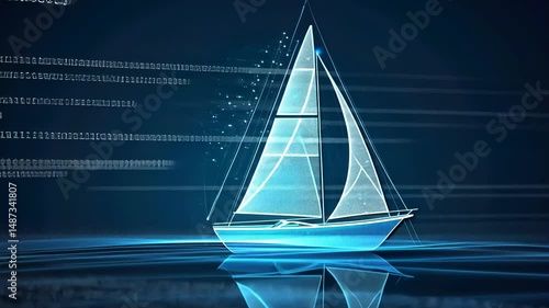 Futuristic sailing vessel, digital art, abstract graphic