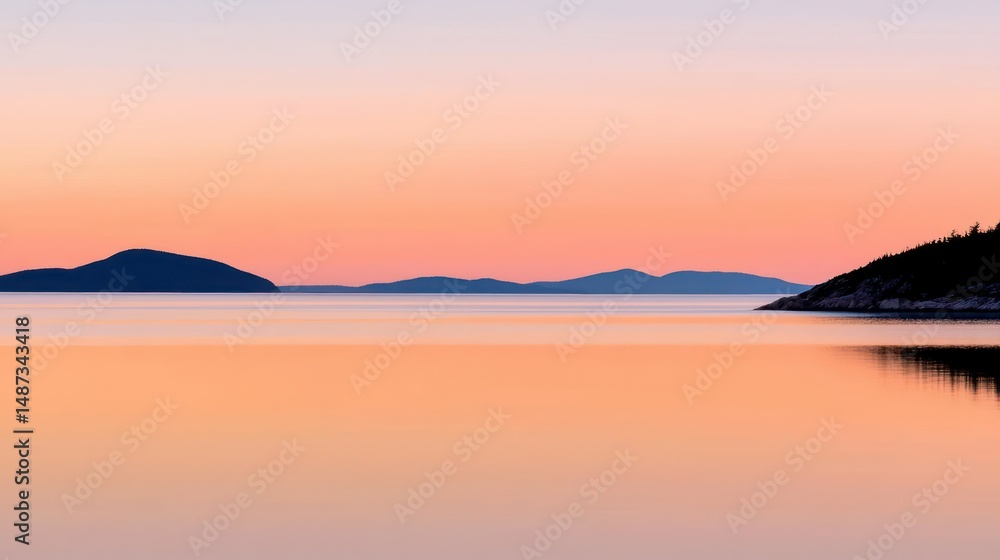 A beautiful serene seascape showing mountains and reflecting water A beautiful serene seascape showing mountains and reflecting water