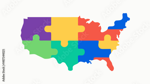 USA Geography Puzzle Map for Kids Learning  