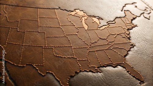 Leather Embossed USA Map with Macro Lighting  