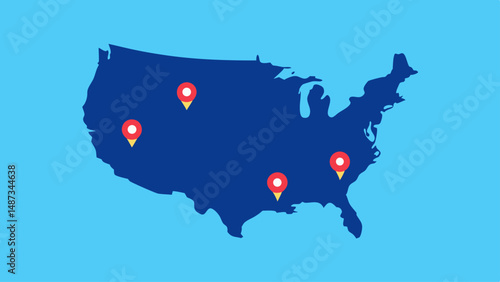 USA Tech Hubs Map with Pinpoint Indicators  