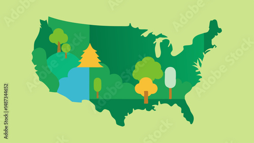Organic Ecoregions USA Map in Natural Style  