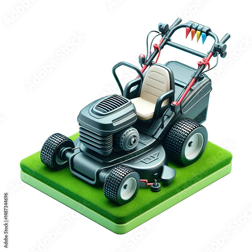 Zero-turn lawn mower lawn care logo 3D icon isolated on a white background