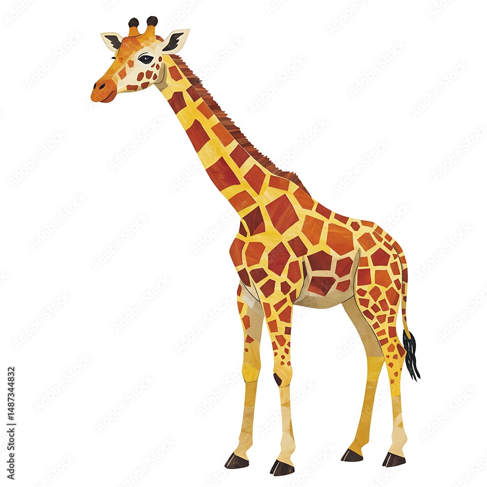 Fototapeta premium Standing Giraffe Illustration with Unique Textured Pattern on a White Background