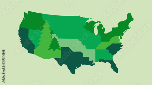 USA National Parks Map Highlighted in Green Shades  