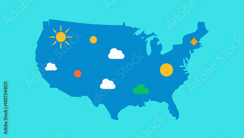 Weather Forecast Map of USA with Regional Icons  