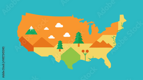 USA Topographic Map with Mountains, Forest, and Desert  