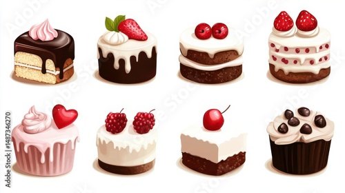 Illustration of birthday cake clipart with lovely mouthwatering 3d cakes