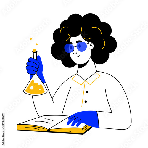 A doodle style illustration showing biology student holding beaker 
