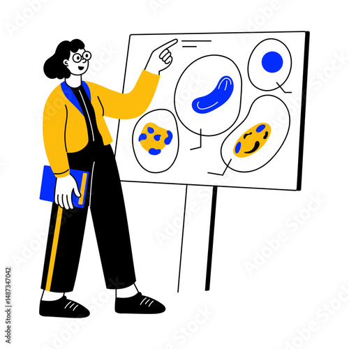 A sketchy illustration showing teacher giving biology lecture 
