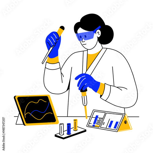 A sketchy illustration showing scientist performing lab experiment

