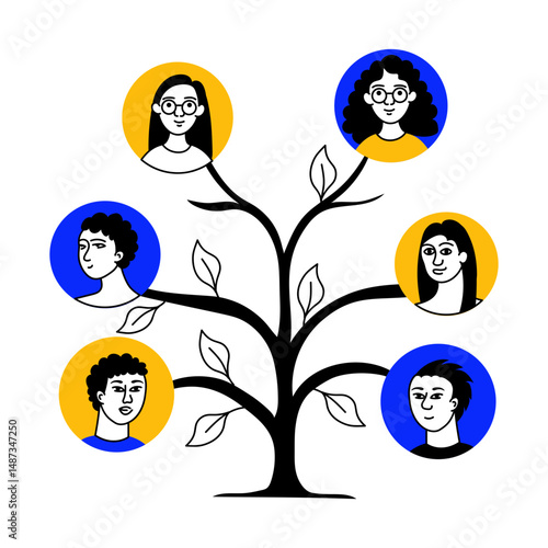 A doodle style illustration showing family tree 
