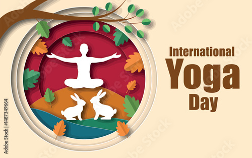 International Yoga Day paper cut meditation nature scene