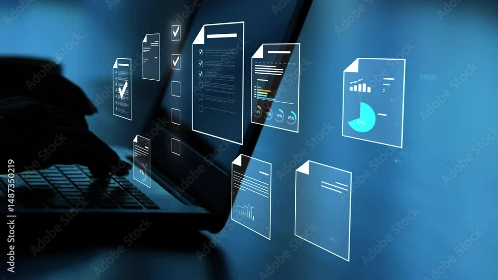 Document management concept, Businesswomen check electronic documents on digital documents on virtual screen Document Management System and process automation to efficiently document paperless operate