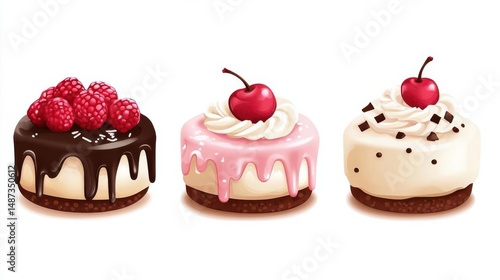 Illustration of birthday cake clipart with lovely mouthwatering 3d cakes