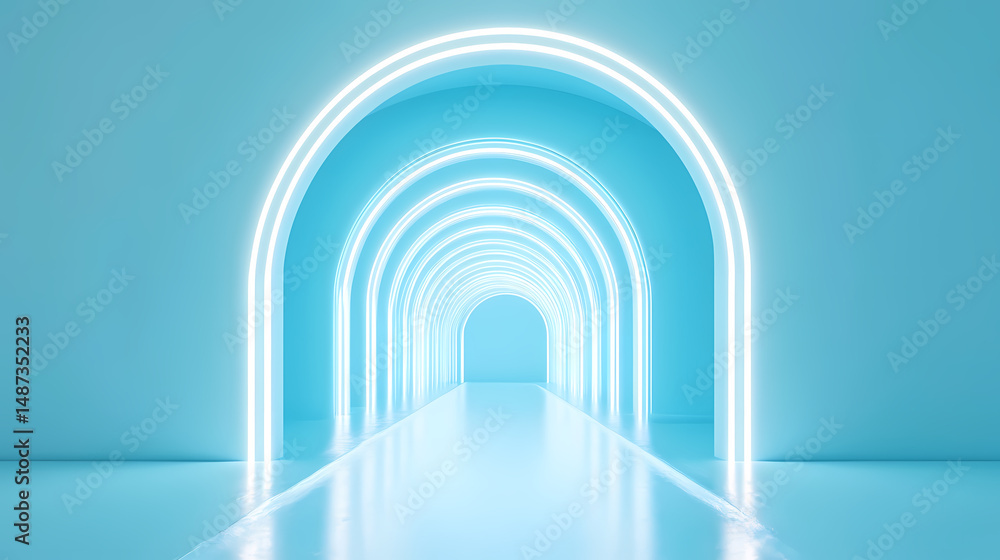 Fototapeta premium Abstract Light Blue Archway Tunnel