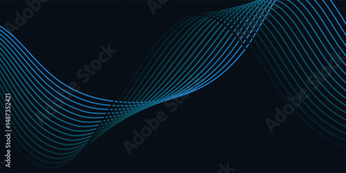 Smooth flow of wavy shape with gradient vector abstract background, dark blue design curve line energy motion, relaxing music sound or technology eps 10