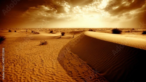 Wallpaper Mural Serene Desert Landscape at Sunset with Dramatic Cloud Patterns and Sand Dunes in Warm Tones Torontodigital.ca