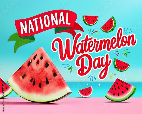 Juicy Watermelon Celebration | Refreshing Summer Fruits on a Vibrant Blue Background