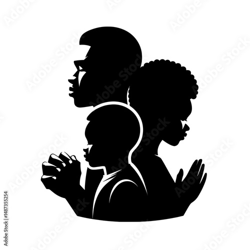 Family praying together in unity and spiritual strength