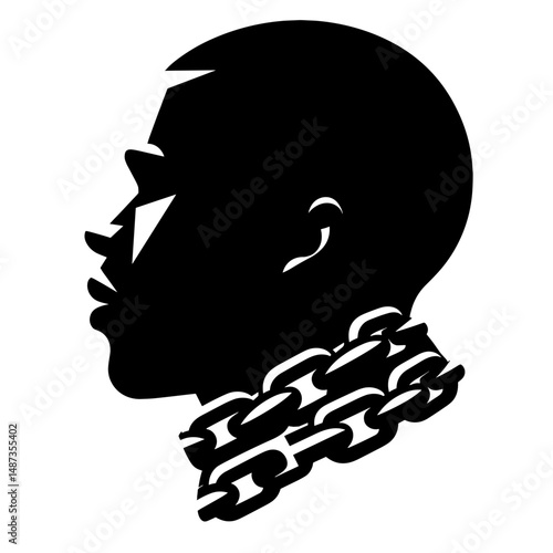 Man with chains around neck symbolizing historical oppression
