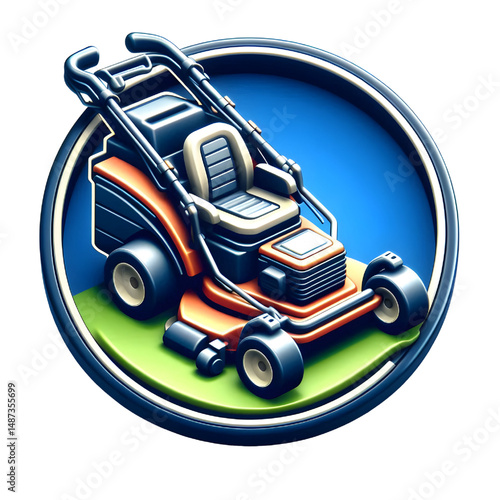 Zero-turn lawn mower lawn care logo 3D icon isolated on a white background