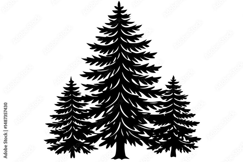 Obraz premium Black silhouette of a tall pine tree side view vector design, pine tree, tree, pine, nature, forest, silhouette, black, vector, side view, evergreen, tall, design, graphic, illustration, isolated, out