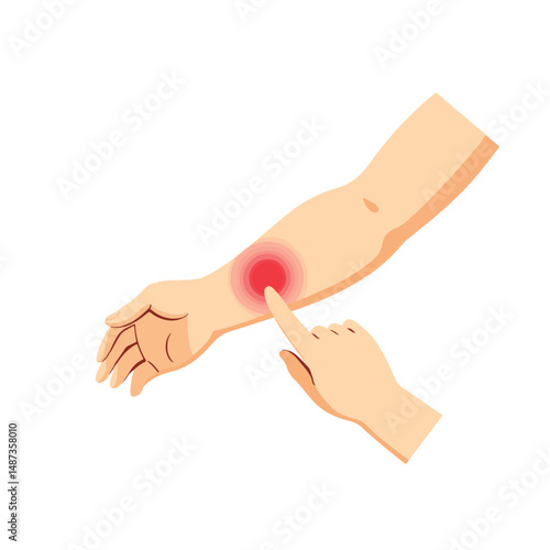 Child gently scratching red bite mark on arm, irritation awareness