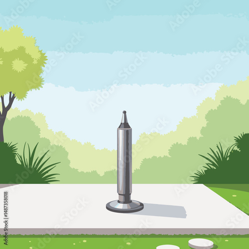 Modern backyard fogger on patio with serene garden backdrop, outdoor elegance