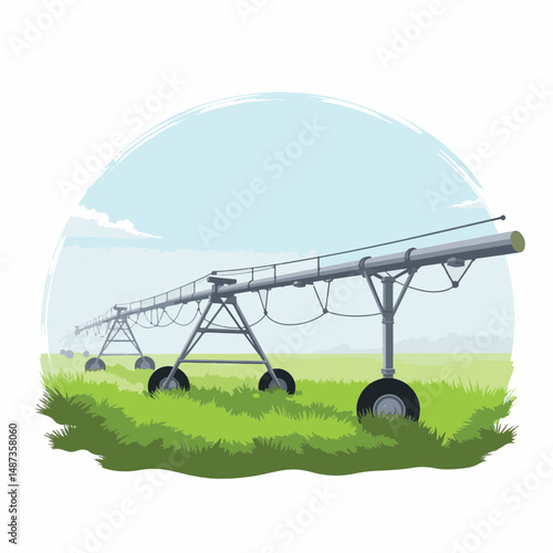 Pivot irrigation system watering lush green field, agricultural efficiency
