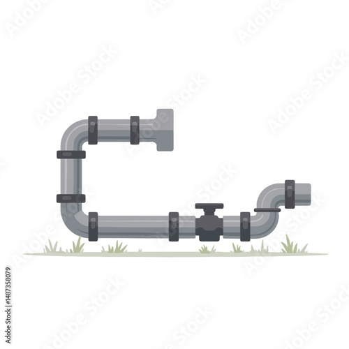 Simple irrigation pipe system in muted gray tones, functionality focus