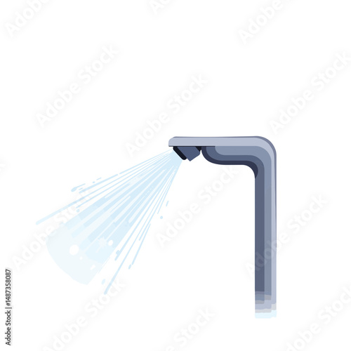 Modern water jet nozzle spraying mist against white background, simplicity