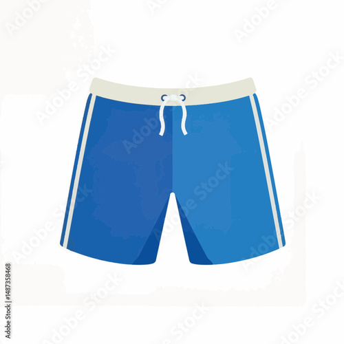Classic blue swim trunks on white background, summer essentials
