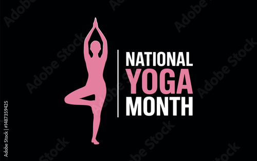 National Yoga Month Banner with Pink Dancer Pose