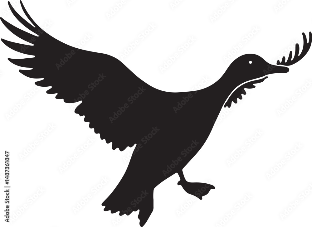 Fototapeta premium Flying Duck Silhouette Clipart Set 