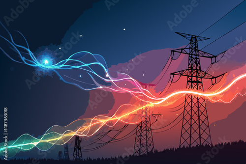 Generate an abstract vector image depicting dynamic, bold energy waves in vibrant colors, conveying a sense of powerful motion.